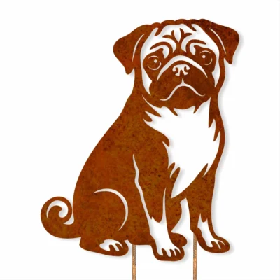 Pug Corten Steel Garden Stake - Iron Leaf Studio