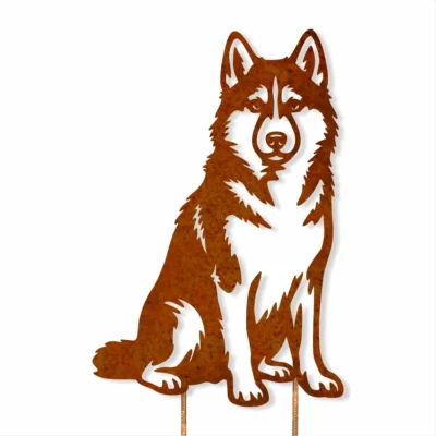 Siberian Husky Corten Steel Garden Stake - Iron Leaf Studio