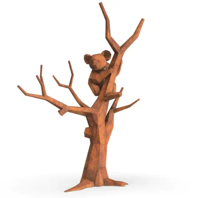 Polygon Koala on Tree Sculpture - Iron Leaf Studio