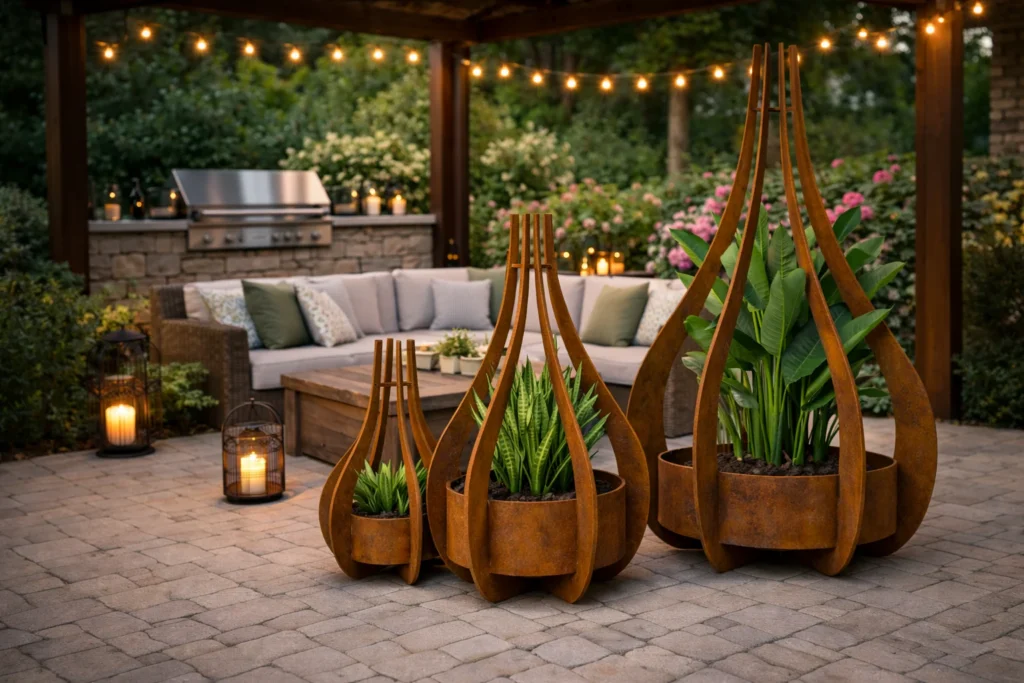 24. Iron Leaf Studio 1 3 Tear Drop Planter With Plants Entertainment - Iron Leaf Studio