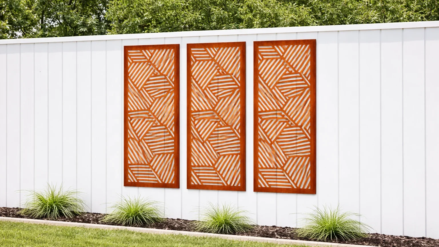 Corten Steel Privacy Screens On Fence - Iron Leaf Studio