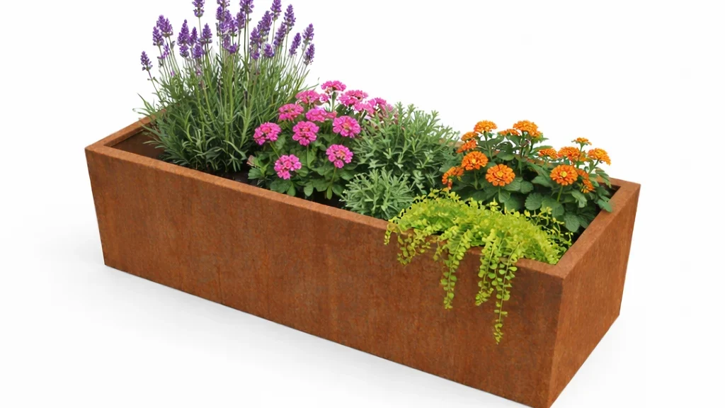 16. Square Planters 3 Square Planter 5 1800x600x500 With Plants - Iron Leaf Studio