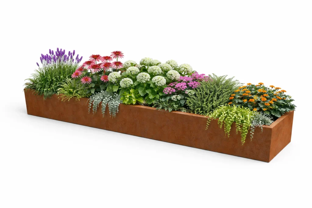 16. Square Planters 4 Square Planter 6 2400x600x500 With Plants - Iron Leaf Studio
